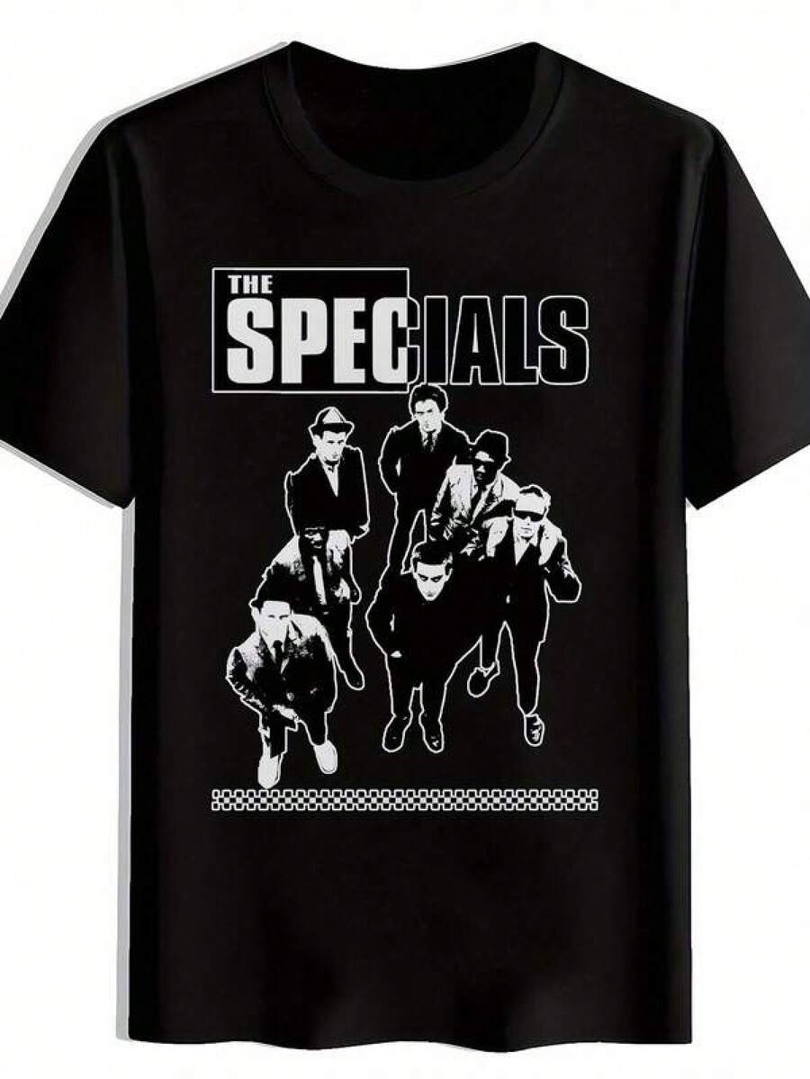 Camiseta estampada para mujer - Camiseta gráfica vintage de banda de rock para hombre - Diseño de la banda "The Specials", cuello redondo de manga corta negra, camiseta casual de verano para fans de la música, perfecta para la playa, viajes, festivales, ropa para fans de la música. | Diseño de rock vintage | Tela elástica, camiseta de banda de rock, top casual de manga corta con cuello redondo, tela de elasticidad media, lavable a máquina, ajuste cómodo para todas las estaciones, camiseta con diseño único, ajuste cómodo. , Relaxed Fit, Casual Wear, Top, Men's T-Shirt,Halloween,Casual,Christmas,disfraces de Pascua,Camisetas de dibujos animados/anime,Camisetas populares de para uso diario,camisetas de apoyo para el Mundial,Camisetas del Mundial 2026,Camisetas estampadas,Camisetas estampadas - Negro - Ver 1