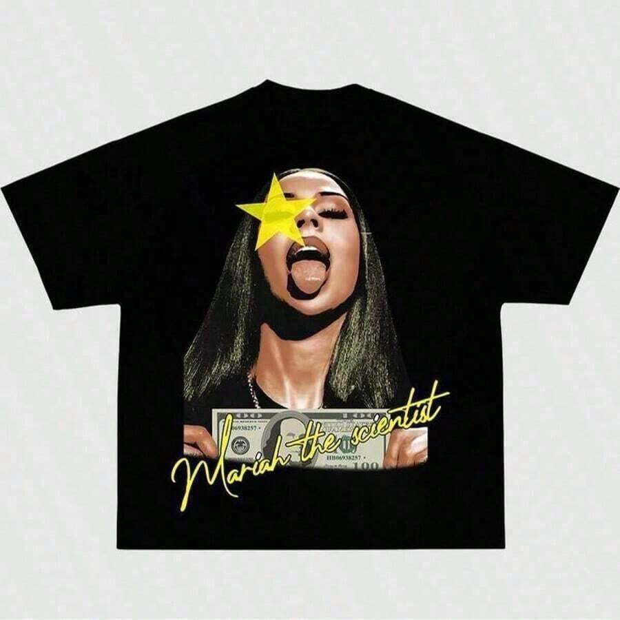 1 Piece Mariah Scientist Rapper Young Hip-Hop T-Shirt For Men And Women, Classic Women's T-Shirt With Free Thugs Print, Crew Neck, Short Sleeve, Y2K Vintage Streetwear Style, Oversized Graphic Cotton T-Shirt For Women, Loose And Comfortable, 180g 100% Cotton, All Designs Are Printed. Unisex. - A16 - 查看 1