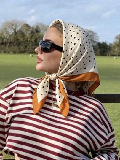 1pc Casual Polka Dot Print 70cm Square Scarf, New Spring/Autumn Bandana For Women, Versatile Waist Belt, Headband, Headwrap, Fashion Neckerchief