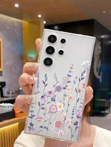 1 Piece Fashionable Blue Flower Design Soft Phone Case, Compatible With IPhone, Honor, , Galaxy A04e/12/A13/A14/A34/A50/A52/A53/A54/S21/S22/S23/S24/S25/S25Ultra, 6A/7A/8A, 12T/13T, Waterproof, Shockproof, Dropproof, Scratch-Resistant, International Version, Not The Domestic Version - 透明 6 - 查看 2