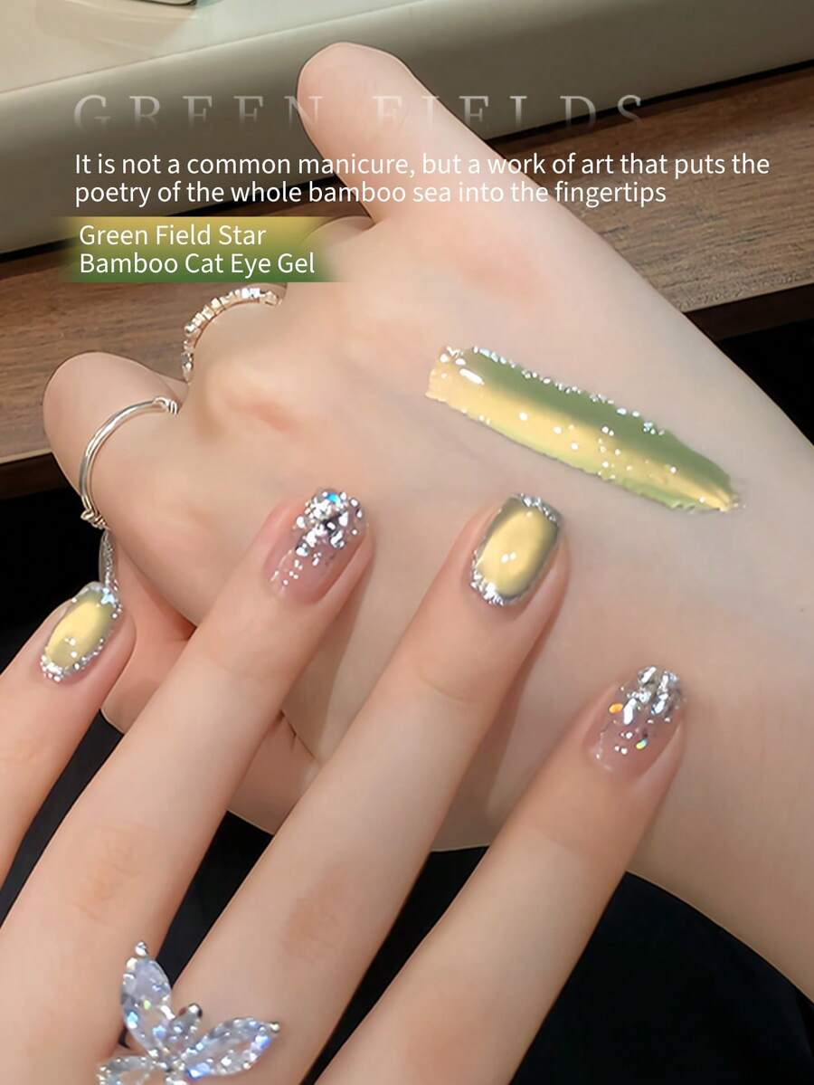 SHANGFEIYA 10ml Bamboo Cat Eye Gel, Green Color Changing Cat Eye Gel, Long-Lasting Magnetic Cat Eye Gel Nail Polish, Suitable For Women's Manicure DIY