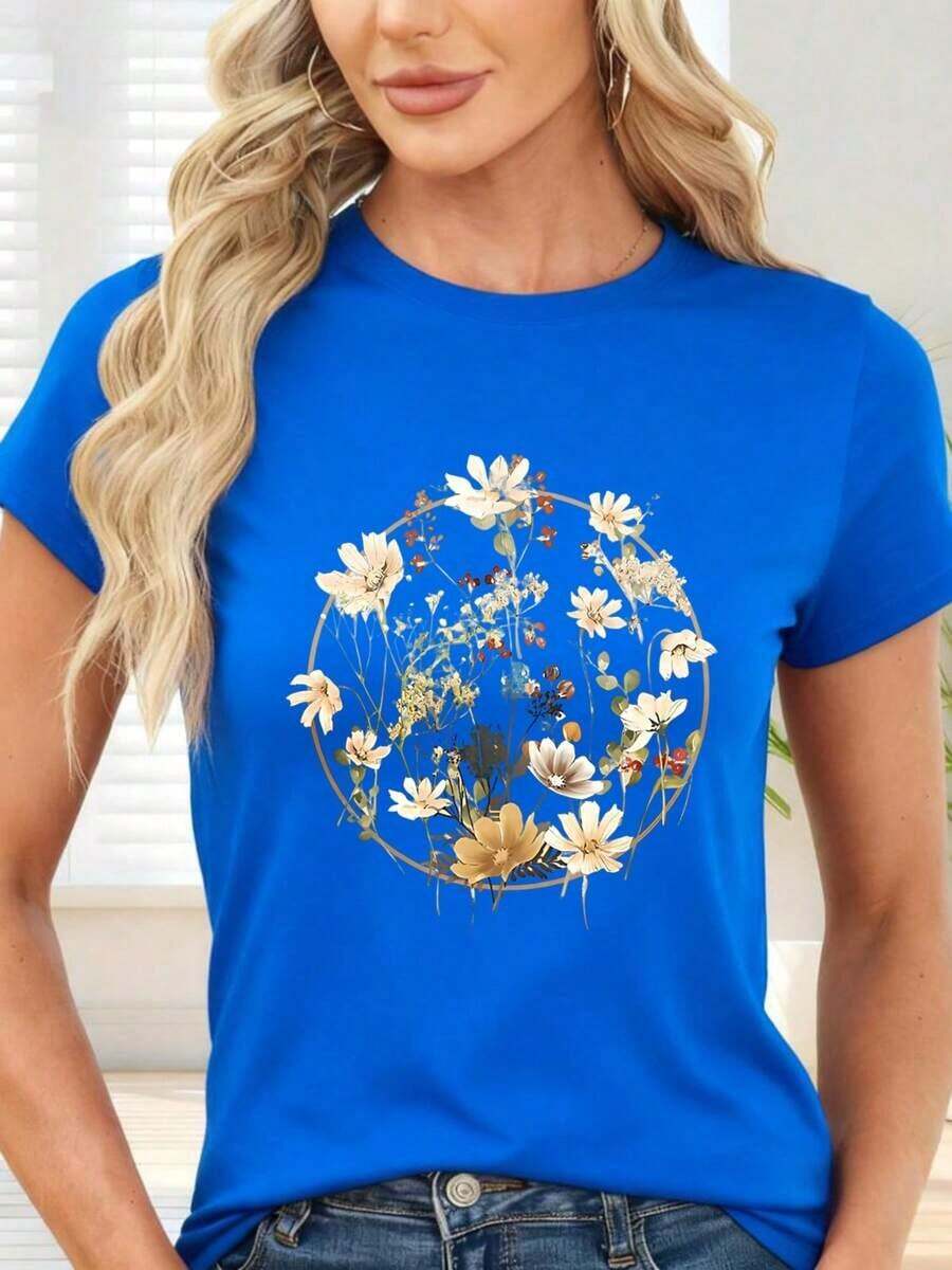 GiftCamiseta de con estampado floral circular para primavera y veranoSoft - Azul - Ver 1