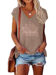 2pcs Solid V-Neck T-Shirts, Casual Short Sleeve Tees For Women, Spring/Summer - Multicolor - View 2