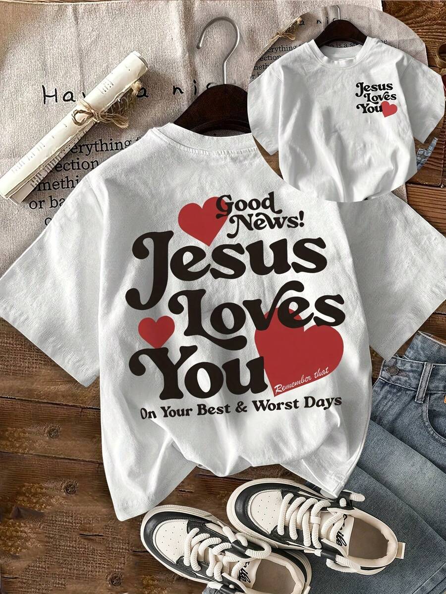 Letter Print T-Shirt, Short Sleeve, Round Neck, Casual Top For Summer And Spring, Women's Clothing Y2k - 白色 - 查看 1