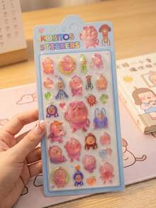 1pc Cute 3D Decorative Sticker Toy, DIY Phone Decor For Girls, Embossed Crystal Children Jewel Stickers, Handmade Decorative Educational Reward Stickers, Suitable For Students And Kids, DIY Stickers, New Year Gift, Valentine's Day Gift, Easter Gift (Random Style) - Multicolor - View 3