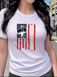 Camiseta de algodón puro para mujer, camiseta de algodón puro para mujer, camiseta con estampado de trabajador postal estadounidense, ropa de mujer de manga corta y cuello redondo, estilo retro americano, única y moderna, versátil e informal, adecuada para el día a día, salidas, viajes, fiestas y como regalo. - Blanco - Ver 1