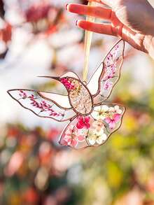 蜂鸟彩绘玻璃窗饰 母亲节礼物 Presed FlowerArt 定制彩绘玻璃蜂鸟阳光捕捉器 送给妈妈的礼物 - A - 查看 5