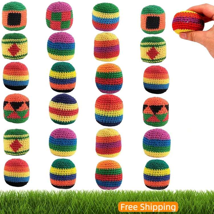 6/12/24PCS Knitted Footbag Set, Colorful Handwoven Hacky Sacks, Soft Juggling Balls, Outdoor Stress Relief Fidget Toys For Kids Adults - 24pcs - View 2