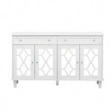Sideboard With Four Mirrored Doors, Chest Of Drawers With Drawers, Adjustable Shelves And Crystal Handles - 白色 - 查看 12