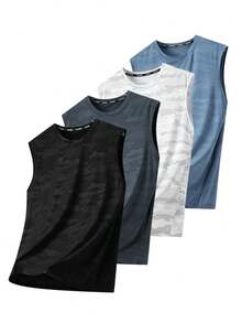 Herren Mehrfarbiges Camouflage Tanktop, Rundhals Atmungsaktives Mesh Weste, Schnelltrocknendes Sport Tanktop für Fitness & Training - Schwarz - Übersicht 1
