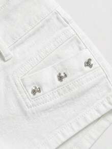 SHEINxHITOMI ROMWE Shorts de Mezclilla para Mujer, Estilo Vintage, Desgastados, de Cintura Baja, con Tachuelas y Calaveras, Sexy - Gris Claro - Ver 8