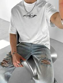Camiseta de Verano para Hombre con Patrón Geométrico - Diseño estampado en la parte delantera y trasera, corte ajustado de manga corta, lavable a máquina, ropa casual a la moda, prenda versátil, estética moderna, estilo urbano, diseño sencillo, imprescindible para los entusiastas de las . - Blanco - Ver 8
