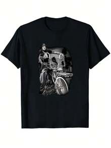 Men's Graphic Tee Featuring Chicano Street Art - DGA D'Gonzales Design With A Lowrider Motorcycle And Palm Trees, Ideal For Casual Wear Throughout The Year, Offering Comfort With A Classic - màu đen - Xem 2