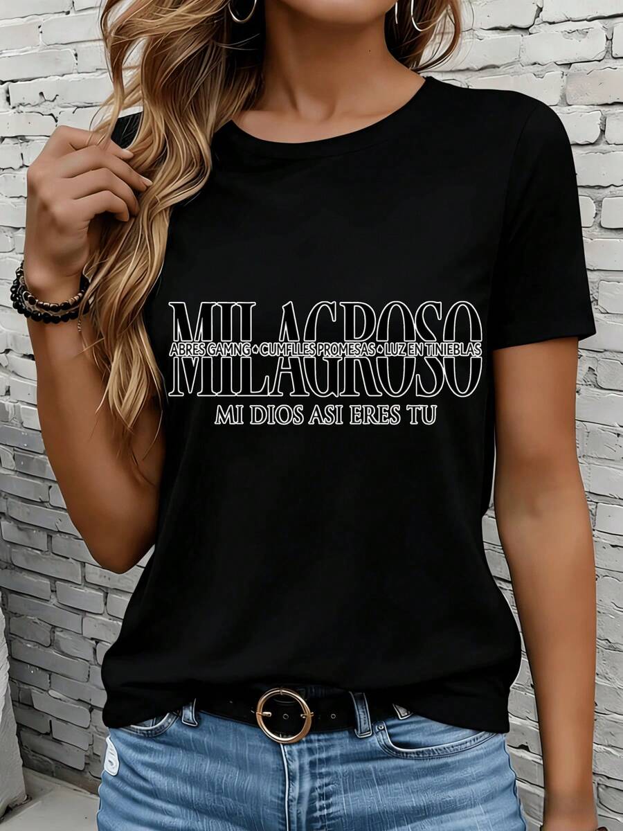 Women's Short-Sleeved T-Shirts In Black And White, Suitable For Everyday Wear, Home, And Outdoor Activities. "God Opens Doors, Fulfills Promises, Light In The Darkness" Women's Casual T-Shirt, Christian Faith, Religious Inspiration, Party Gift Top - 黑色 - 查看 1