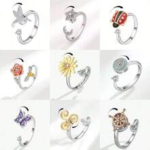 1 chiếc nhẫn xoay hình bướm sang trọng mạ vàng và bạc đính đá Zirconia, có thể điều chỉnh kích thước, dành cho nữ, giúp giảm lo âu, làm trang sức cưới, giảm căng thẳng, đeo hàng ngày. - Nhiều màu - Xem 1