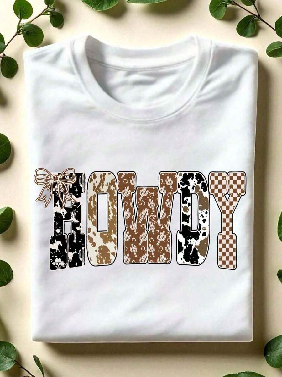 1 Piece Howdy Shirt, Flirty Western T-Shirt, Cowgirl Gift Shirt, Short Sleeve Country Cowboy Style Shirt, Country Music Outfit, Country Concert, Farmhouse Style Western Gift. CL-545180g 100% Cotton - 白色 - 查看 1