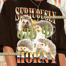 Very Funny Hedgehog T-Shirt, Funny Animal T-Shirt, Adorable Porcupine T-Shirt, Sarcastic Graphic Top, Unique Gift For Him Or Her. 100% Cotton Unisex T-Shirt - Premium Casual Comfortable Fit T-Shirt - 黑色 - 查看 1