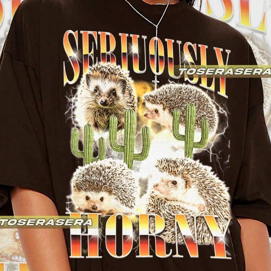Very Funny Hedgehog T-Shirt, Funny Animal T-Shirt, Adorable Porcupine T-Shirt, Sarcastic Graphic Top, Unique Gift For Him Or Her. 100% Cotton Unisex T-Shirt - Premium Casual Comfortable Fit T-Shirt - 黑色 - 查看 1