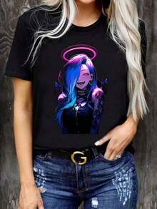 1pc Camiseta informal de algodón con cuello redondo para mujer Camiseta deportiva para mujer Camiseta para hombre Camisetas para parejas Regalo de San Valentín Regalo de cumpleaños Regalo de Navidad Camiseta unisex Apta para todas las estaciones, 100 % algodón Y2k Camiseta Camisa De - Negro - Ver 7