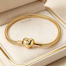 1Pc 18K Gold Plated Star Heart Snake Chain Bracelet Charms Minimalist Stackable Style For Women Perfect Giftable For Everyday Wear Layering - Gold - View 1