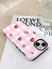1pc Artistic Checkered Strawberry Graphic Glossy 2-In-1 Filmstrip Phone Case, Compatible With Samsung/ 11/12/13/14/15/16/17 Pro Max - Multicolor - View 3