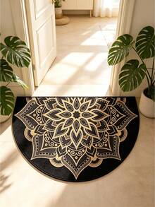 1PC, Lotus Pattern Semi-Circular Door Mat, Symmetrical Pattern Rug, Leaf Pattern Rug, Comfortable Fluffy Rug, Interior Aesthetic Floor Decor Rug, Thickened Rug, Area Rug, Living Room Rug, Bedroom Rug - Multicolor - View 5
