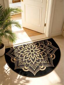1PC, Lotus Pattern Semi-Circular Door Mat, Symmetrical Pattern Rug, Leaf Pattern Rug, Comfortable Fluffy Rug, Interior Aesthetic Floor Decor Rug, Thickened Rug, Area Rug, Living Room Rug, Bedroom Rug - Multicolor - View 13