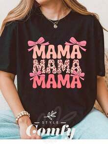 ropa de mujer Camiseta unisex de algodón puro, camiseta para mamá con estampado de leopardo y lazo, hermoso diseño de texto repetitivo, regalo divertido para el Día de la Madre. Camiseta de algodón grueso de 220 g para mujer , color . Confeccionada en 100 % algodón puro, grueso y transpirable, esta tela gruesa de 220 g ofrece comodidad y durabilidad. Perfecta para el verano, es ideal para el trabajo, el gimnasio, viajes, salidas informales, deportes al aire libre o para combinar en cualquier temporada. Una prenda básica versátil ideal para la escuela, la ropa de calle o simplemente para relajarse en casa. Camisetas de mujer. ,blusas para mujer ,blusas,playeras de mujer,blusas elegantes dama,tops de mujer,blusa,Soft Cotton, Casual Daily Wear,Cute Design, Comfortable Wear camisas de mujer - Negro - Ver 6