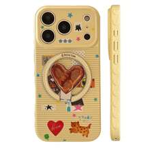 GUCADI Lemon Yellow Magnetic Alkaline Water Heart-Shaped Magnetic Phone Holder Case, Suitable For IPhone 17 Pro Max, Apple 16 Magnetic Holder, 15 Sticker Model, 13 Soft Case, Cute, Creative, Geometric, Cartoon Style, Adorable, Fresh, Niche, Ins Style - Lemon Yellow - View 12
