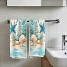 Seaside Beach Shell Starfish Print Kitchen Hand Towels 1/2 Packs 16*24 Inches, Multi-Purpose Wiping Cloth For Kitchen Restaurant Decor, Exquisite Gift Kitchen Utensil - Multicolor - View 6