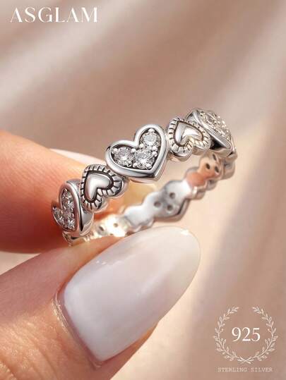 1pc Heart-Shaped Vintage Ring With Black & White Zirconia, Size 6, Elegant Jewelry Gift For Women, Suitable For Engagement, Wedding, Anniversary, Birthday