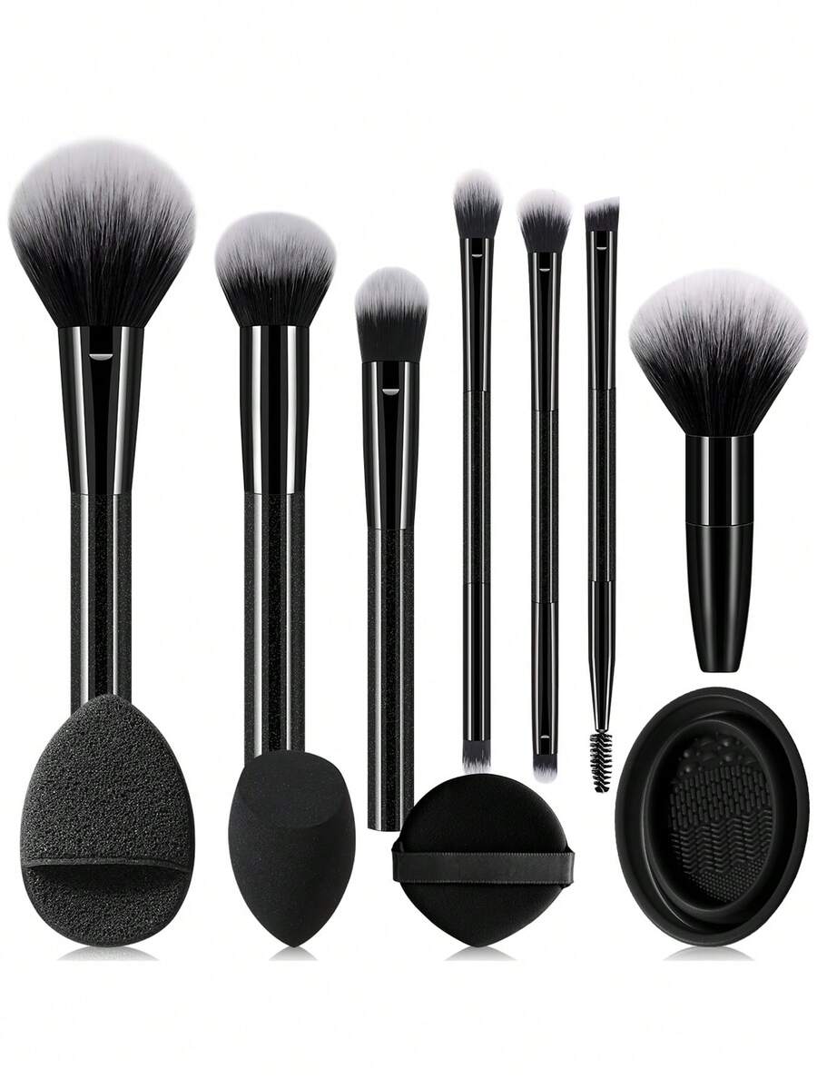 Bộ dụng cụ trang điểm 11 món bao gồm: Bộ 7 cọ trang điểm + 1 bông mút trang điểm + 1 bông phấn phủ + 1 bông rửa mặt + 1 dụng cụ vệ sinh cọ trang điểm. - Nhiều màu - Xem 1