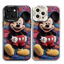 Disney Mickey Mouse Phone Case, Graffiti Streetwear Protective Cover. Compatible With IPhone 17, 16, 15, 14, 13, 12, 11 Pro Series And Galaxy S22, S23, S24, S25 Models, Featuring Mickey In Plush Texture Against A Vibrant Graffiti Background, Perfect For  Disney Fans, Ideal For Birthdays, Holidays, Anniversaries, Graduation Gifts, Or Any Special Occasion To Surprise Family, Friends, Classmates, And Loved Ones. - trắng - Xem 1