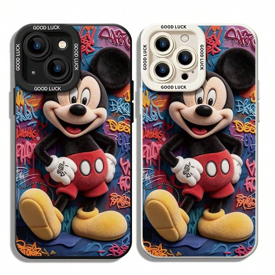 Disney Mickey Mouse Phone Case, Graffiti Streetwear Protective Cover. Compatible With IPhone 17, 16, 15, 14, 13, 12, 11 Pro Series And Galaxy S22, S23, S24, S25 Models, Featuring Mickey In Plush Texture Against A Vibrant Graffiti Background, Perfect For Disney Fans, Ideal For Birthdays, Holidays, Anniversaries, Graduation Gifts, Or Any Special Occasion To Surprise Family, Friends, Classmates, And Loved Ones. - trắng - Xem 1