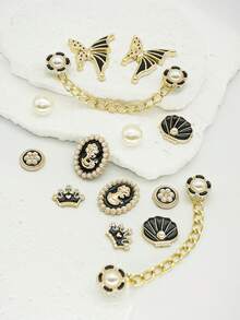 Set de 26 piezas de botones decorativos elegantes franceses con moños y flores para DIY en sandalias - Negro - Ver 2