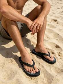 Men's Fashion Slippers With Coconut Tree & Letter Design, Casual Flip Flops For Beach, Party, Home & Outdoor, Summer - Black a - View 9