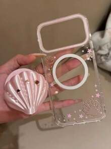 Elegant Korean Style Rhinestone Shell Magnetic Phone Stand Case, Suitable For IPhone 17 Pro Max/16 Pro Max/15 Pro/14/13 Series, Anti-Fall Protective Cover For Women - Pink - View 9