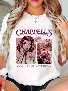Camiseta Vintage con Estampado de Cómic - Diseño Retro Pin-Up y Pizza con el Lema "CALL ME HOT, NOT PRETTY", Blanca Casual para Mujeres y Adolescentes, Regalo de Cumpleaños o Fiesta, Lavable a Máquina, Ideal para Todas las Temporadas - Negro - Ver 10