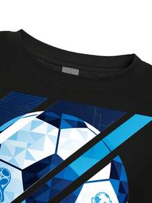 High-Quality Short-Sleeved T-Shirt With A World Cup Print For Youth, Featuring A Low-Poly Ice Blue Football Design With Dark Trophy Pattern Elements. Suitable For Watching Matches, Everyday Wear, And Gatherings With Friends. A Great Collectible Item For Football Fans. For Teenagers, New Arrival 2026 - 100% Breathable Cotton - 黑色 - 查看 4