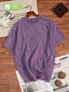 Áo thun nữ bằng cotton, kiểu dáng retro tay ngắn, chất liệu 100% cotton nguyên chất, phong cách thường ngày. - Màu tím - Xem 6