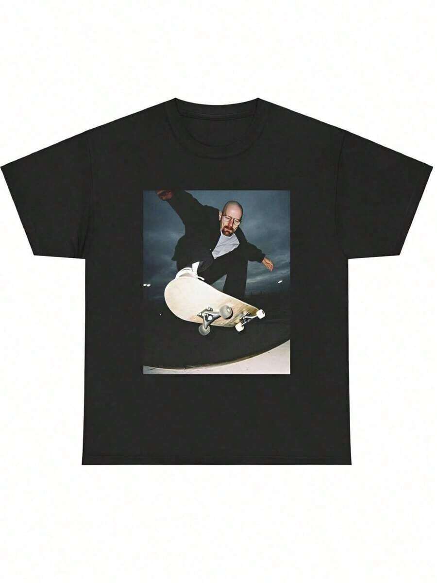Skateboarding Grafik-T-Shirt Walter White Heisenberg 1 Stück 220g Digitaldruck Herren-T-Shirt Breaking Bad Inspiriert Coole Lässige Sommer 100% Baumwolle T-Shirt - Schwarz - Übersicht 1