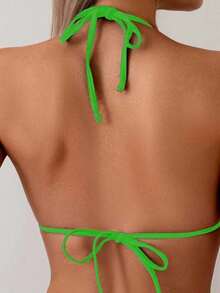 Swim Vcay - Conjunto de Bikini Triangular Sexy con Ribete de Encaje para Mujer, 2 Piezas, Conjunto de Bikini Halter con Tiras Simples para Vacaciones de Verano en la Playa - Verde - Ver 4
