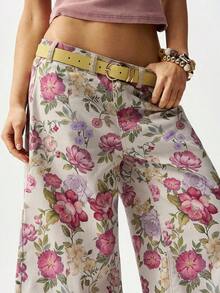 Pantalones casuales sueltos de mujer de 7/8 de longitud con estampado tejido - Albaricoque - Ver 3