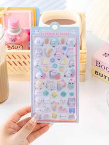 Cute 3D Embossed Plush Animal Decorative Stickers, 3D Flocked Japanese Anime Style Stickers, Asymmetric Mixed Color Waterproof Embossed Stickers - Multicolor - View 16