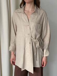 Women Front Tie Detailed Blouse - Beige - View 3