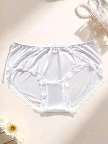 Aesletic 1PC Plus Size Women's Panties Satin-Finish Lace Bright Pink Bow Sexy Panties. Breathable,Lace, Lightweight Highly Elastic,Specially Designed - Light Grey - View 4