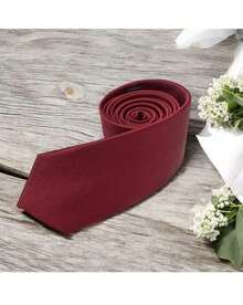 Men's Striped Tie In A Solid Color With A Quality Texture, Essential For Weddings, Business, And Formal Occasions. - Burdeos - Ver 5