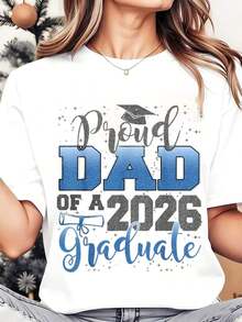 1 pieza Camiseta de Cuello Redondo para Mujer con Diseño de Gorro de Graduación y Diploma para Celebración de Graduación, 220g180g, 100% Algodón - Blanco - Ver 7