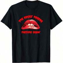 Camiseta simple de cuello redondo y manga larga con estampado de letras para hombres, camiseta casual de verano de 180g de algodón puro, camiseta de labios de The Rocky Horror Picture Show, camiseta casual de verano, ropa casual cómoda para exteriores, camiseta casual de algodón puro para hombres y mujeres, camiseta de ajuste estándar para hombres, camiseta gráfica unisex para cada temporada. - Negro - Ver 7