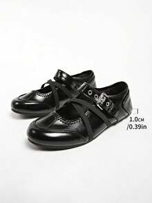 Giày Mary Jane màu đỏ retro đa năng kiểu dáng mới mùa xuân 2025, giày da đế bằng mũi tròn phong cách thường ngày dành cho nữ. - màu đen - Xem 7